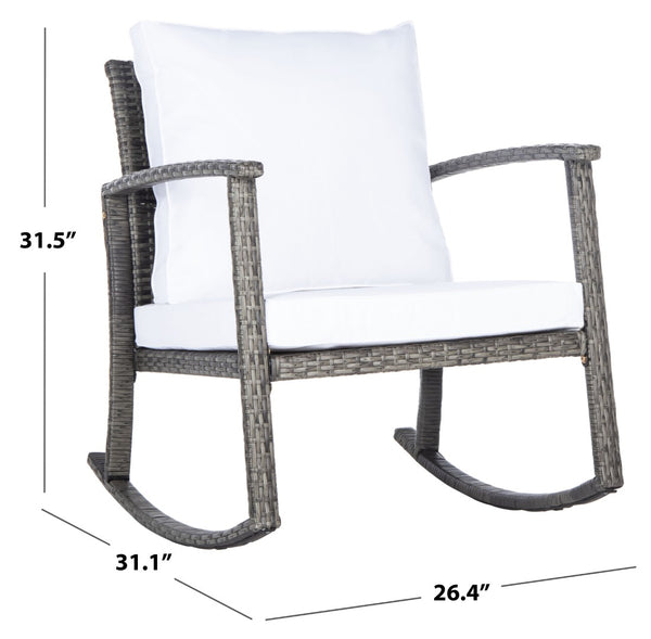 Safavieh DAIRE Rocking Chair - Elegant Outdoor Seating with Plush Cushions for Relaxed Patio Living Grey Brown / White PAT7721C