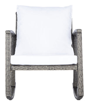 Safavieh DAIRE Rocking Chair - Elegant Outdoor Seating with Plush Cushions for Relaxed Patio Living Grey Brown / White PAT7721C