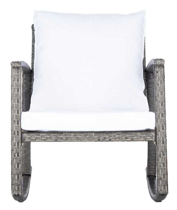 Safavieh DAIRE Rocking Chair - Elegant Outdoor Seating with Plush Cushions for Relaxed Patio Living Grey Brown / White PAT7721C