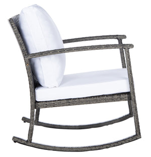 Safavieh DAIRE Rocking Chair - Elegant Outdoor Seating with Plush Cushions for Relaxed Patio Living Grey Brown / White PAT7721C