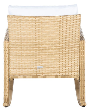 Safavieh DAIRE Rocking Chair - Elegant Outdoor Seating with Plush Cushions for Relaxed Patio Living Natural / White PAT7721D