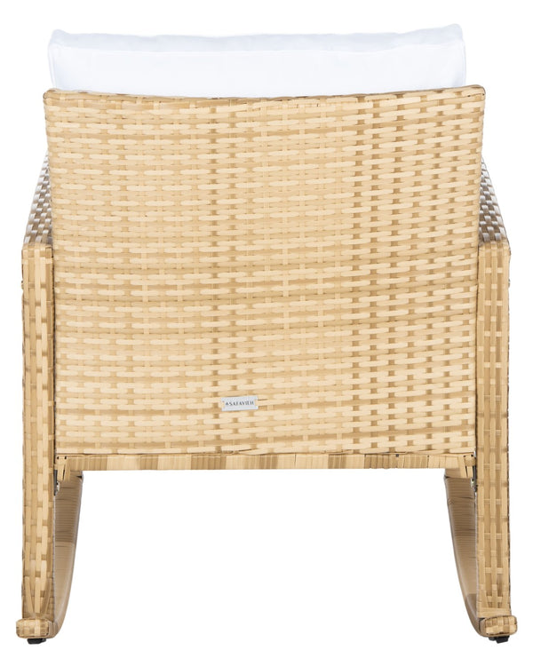 Safavieh DAIRE Rocking Chair - Elegant Outdoor Seating with Plush Cushions for Relaxed Patio Living Natural / White PAT7721D
