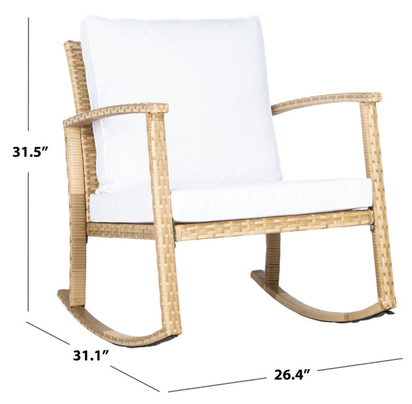 Safavieh DAIRE Rocking Chair - Elegant Outdoor Seating with Plush Cushions for Relaxed Patio Living Natural / White PAT7721D