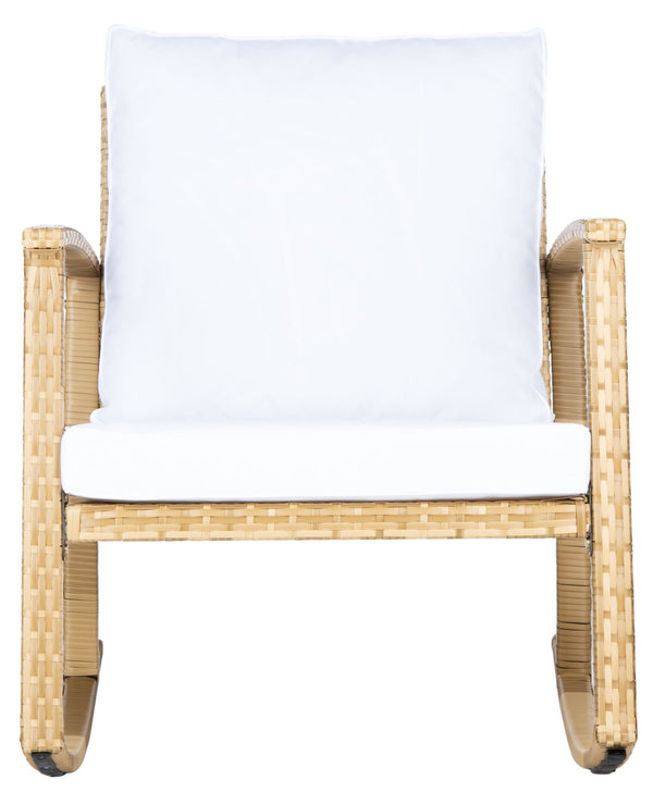 Safavieh DAIRE Rocking Chair - Elegant Outdoor Seating with Plush Cushions for Relaxed Patio Living Natural / White PAT7721D