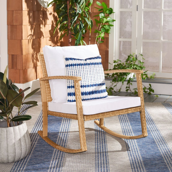 Safavieh DAIRE Rocking Chair - Elegant Outdoor Seating with Plush Cushions for Relaxed Patio Living Natural / White PAT7721D
