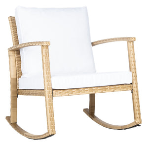 Safavieh DAIRE Rocking Chair - Elegant Outdoor Seating with Plush Cushions for Relaxed Patio Living Natural / White PAT7721D