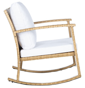 Safavieh DAIRE Rocking Chair - Elegant Outdoor Seating with Plush Cushions for Relaxed Patio Living Natural / White PAT7721D
