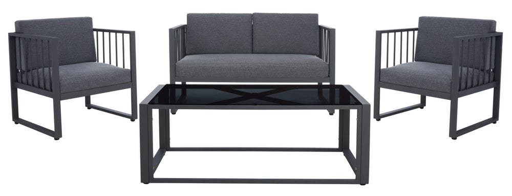 Safavieh HOLYOKE 4-Piece Outdoor Living Set - Stylish Metal Frame with Plush Cushions for Ultimate Comfort Grey / Grey PAT7726A