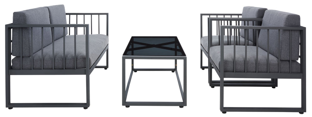 Safavieh HOLYOKE 4-Piece Outdoor Living Set - Stylish Metal Frame with Plush Cushions for Ultimate Comfort Grey / Grey PAT7726A