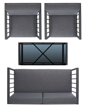 Safavieh HOLYOKE 4-Piece Outdoor Living Set - Stylish Metal Frame with Plush Cushions for Ultimate Comfort Grey / Grey PAT7726A