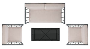 Safavieh HOLYOKE 4-Piece Outdoor Living Set - Stylish Metal Frame with Plush Cushions for Ultimate Comfort Grey / Light Grey PAT7726B