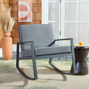Safavieh CANTOR Rocking Chair - Modern Outdoor Seating with Comfortable Cushions for Patios and Porches Grey / Grey PAT7727A