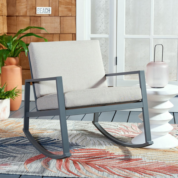 Safavieh CANTOR Rocking Chair - Modern Outdoor Seating with Comfortable Cushions for Patios and Porches Grey / Light Grey PAT7727B