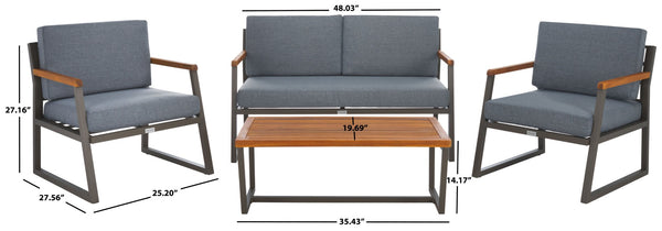 Safavieh RANDOLPH 4-Piece Outdoor Living Set - Modern Sofa, Accent Chairs, and Table for Stylish Comfort Grey / Grey PAT7730A
