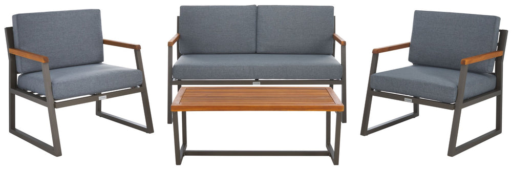 Safavieh RANDOLPH 4-Piece Outdoor Living Set - Modern Sofa, Accent Chairs, and Table for Stylish Comfort Grey / Grey PAT7730A