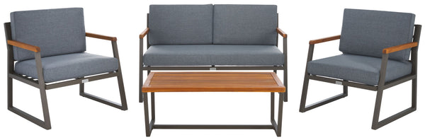 Safavieh RANDOLPH 4-Piece Outdoor Living Set - Modern Sofa, Accent Chairs, and Table for Stylish Comfort Grey / Grey PAT7730A