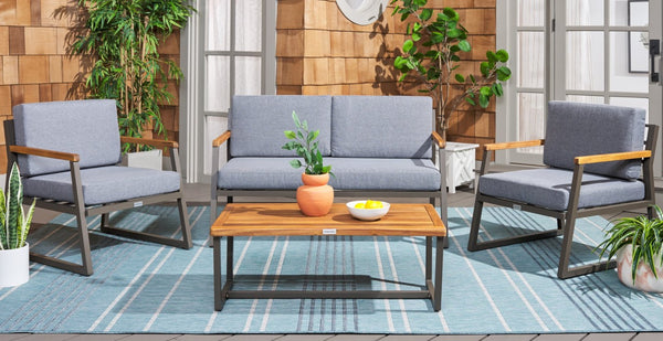Safavieh RANDOLPH 4-Piece Outdoor Living Set - Modern Sofa, Accent Chairs, and Table for Stylish Comfort Grey / Grey PAT7730A