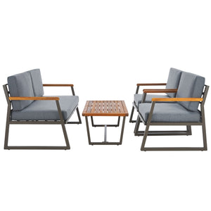 Safavieh RANDOLPH 4-Piece Outdoor Living Set - Modern Sofa, Accent Chairs, and Table for Stylish Comfort Grey / Grey PAT7730A