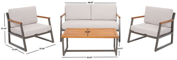 Safavieh RANDOLPH 4-Piece Outdoor Living Set - Modern Sofa, Accent Chairs, and Table for Stylish Comfort Grey / Light Grey PAT7730B