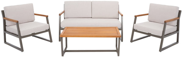 Safavieh RANDOLPH 4-Piece Outdoor Living Set - Modern Sofa, Accent Chairs, and Table for Stylish Comfort Grey / Light Grey PAT7730B