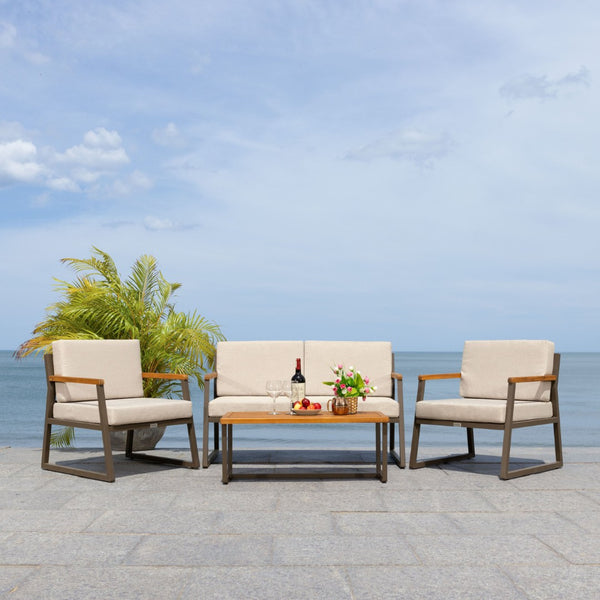Safavieh RANDOLPH 4-Piece Outdoor Living Set - Modern Sofa, Accent Chairs, and Table for Stylish Comfort Grey / Light Grey PAT7730B