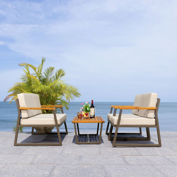 Safavieh RANDOLPH 4-Piece Outdoor Living Set - Modern Sofa, Accent Chairs, and Table for Stylish Comfort Grey / Light Grey PAT7730B