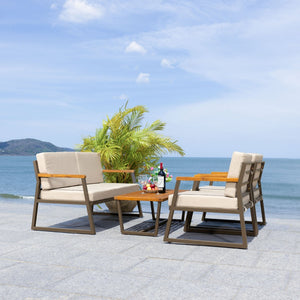Safavieh RANDOLPH 4-Piece Outdoor Living Set - Modern Sofa, Accent Chairs, and Table for Stylish Comfort Grey / Light Grey PAT7730B