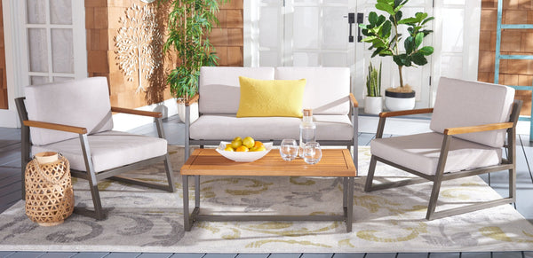 Safavieh RANDOLPH 4-Piece Outdoor Living Set - Modern Sofa, Accent Chairs, and Table for Stylish Comfort Grey / Light Grey PAT7730B