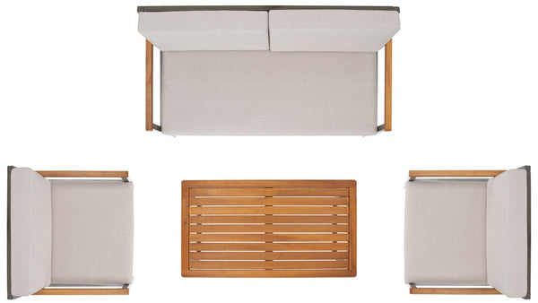 Safavieh RANDOLPH 4-Piece Outdoor Living Set - Modern Sofa, Accent Chairs, and Table for Stylish Comfort Grey / Light Grey PAT7730B