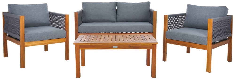 Safavieh WILSON 4-Piece Outdoor Living Set for Comfortable Year-Round Lounging with Modern Design Aesthetic Grey / Grey PAT7731A