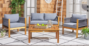 Safavieh WILSON 4-Piece Outdoor Living Set for Comfortable Year-Round Lounging with Modern Design Aesthetic Grey / Grey PAT7731A