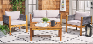 Safavieh WILSON 4-Piece Outdoor Living Set for Comfortable Year-Round Lounging with Modern Design Aesthetic Grey / Light Grey PAT7731B