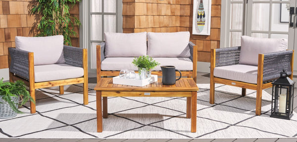 Safavieh WILSON 4-Piece Outdoor Living Set for Comfortable Year-Round Lounging with Modern Design Aesthetic Grey / Light Grey PAT7731B