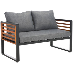 Safavieh VESTA 4-Piece Contemporary Outdoor Living Set with Durable Acacia Wood and Plush Cushions for Comfort Black / Grey PAT7737A