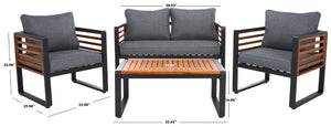 Safavieh VESTA 4-Piece Contemporary Outdoor Living Set with Durable Acacia Wood and Plush Cushions for Comfort Black / Grey PAT7737A