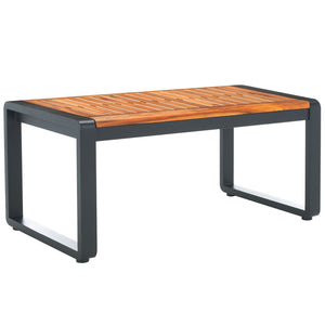 Safavieh VESTA 4-Piece Contemporary Outdoor Living Set with Durable Acacia Wood and Plush Cushions for Comfort Black / Grey PAT7737A