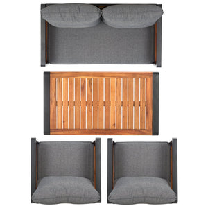 Safavieh VESTA 4-Piece Contemporary Outdoor Living Set with Durable Acacia Wood and Plush Cushions for Comfort Black / Grey PAT7737A