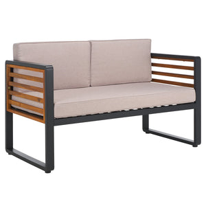 Safavieh VESTA 4-Piece Contemporary Outdoor Living Set with Durable Acacia Wood and Plush Cushions for Comfort Black / Light Grey PAT7737B