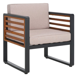 Safavieh VESTA 4-Piece Contemporary Outdoor Living Set with Durable Acacia Wood and Plush Cushions for Comfort Black / Light Grey PAT7737B