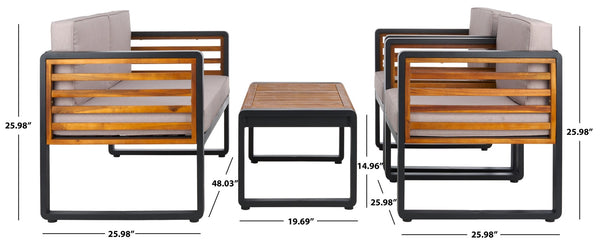 Safavieh VESTA 4-Piece Contemporary Outdoor Living Set with Durable Acacia Wood and Plush Cushions for Comfort Black / Light Grey PAT7737B