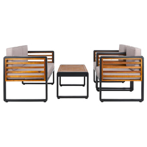 Safavieh VESTA 4-Piece Contemporary Outdoor Living Set with Durable Acacia Wood and Plush Cushions for Comfort Black / Light Grey PAT7737B