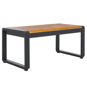 Safavieh VESTA 4-Piece Contemporary Outdoor Living Set with Durable Acacia Wood and Plush Cushions for Comfort Black / Light Grey PAT7737B