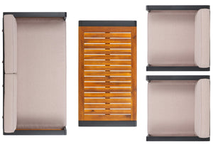 Safavieh VESTA 4-Piece Contemporary Outdoor Living Set with Durable Acacia Wood and Plush Cushions for Comfort Black / Light Grey PAT7737B