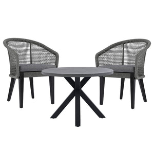 Safavieh SAXON Rope Chair Set of 2 - Stylish Acacia Wood Legs & Plush Cushions for Modern Outdoor Spaces Grey / Grey PAT7738A-SET2