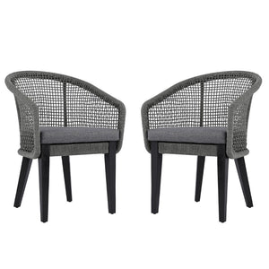 Safavieh Saxon Outdoor Rope Chair Set Of 2 – Stylish Acacia Wood Legs For Modern Patio Comfort And Elegance Grey ,Grey  Pat7738a-set2