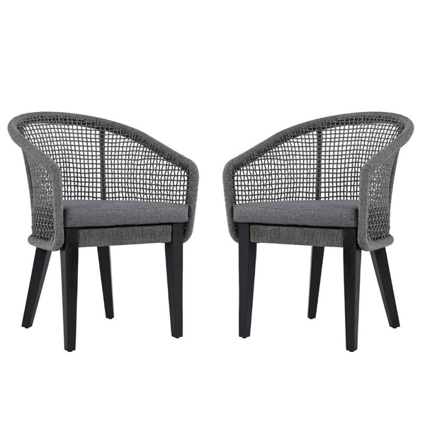 Safavieh Saxon Outdoor Rope Chair Set Of 2 – Stylish Acacia Wood Legs For Modern Patio Comfort And Elegance Grey ,Grey  Pat7738a-set2