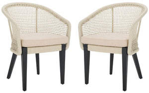 Safavieh Saxon Outdoor Rope Chair Set Of 2 – Stylish Acacia Wood Legs For Modern Patio Comfort And Elegance Light Grey ,Light Grey  Pat7738b-set2