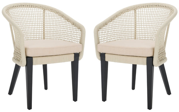 Safavieh Saxon Outdoor Rope Chair Set Of 2 – Stylish Acacia Wood Legs For Modern Patio Comfort And Elegance Light Grey ,Light Grey  Pat7738b-set2