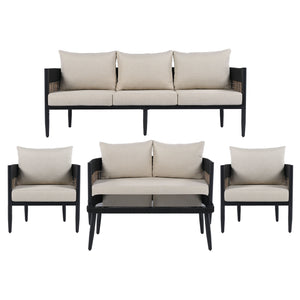 Safavieh Harrison Outdoor Bench And Table Set – Stylish Modern Design For Your Chic Patio Or Garden Retreat Black ,Taupe  Pat7741a