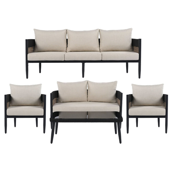 Safavieh HARRISON Bench and Table Set - Stylish Indoor/Outdoor Seating for Modern Living Spaces and Patios Black / Taupe PAT7741A